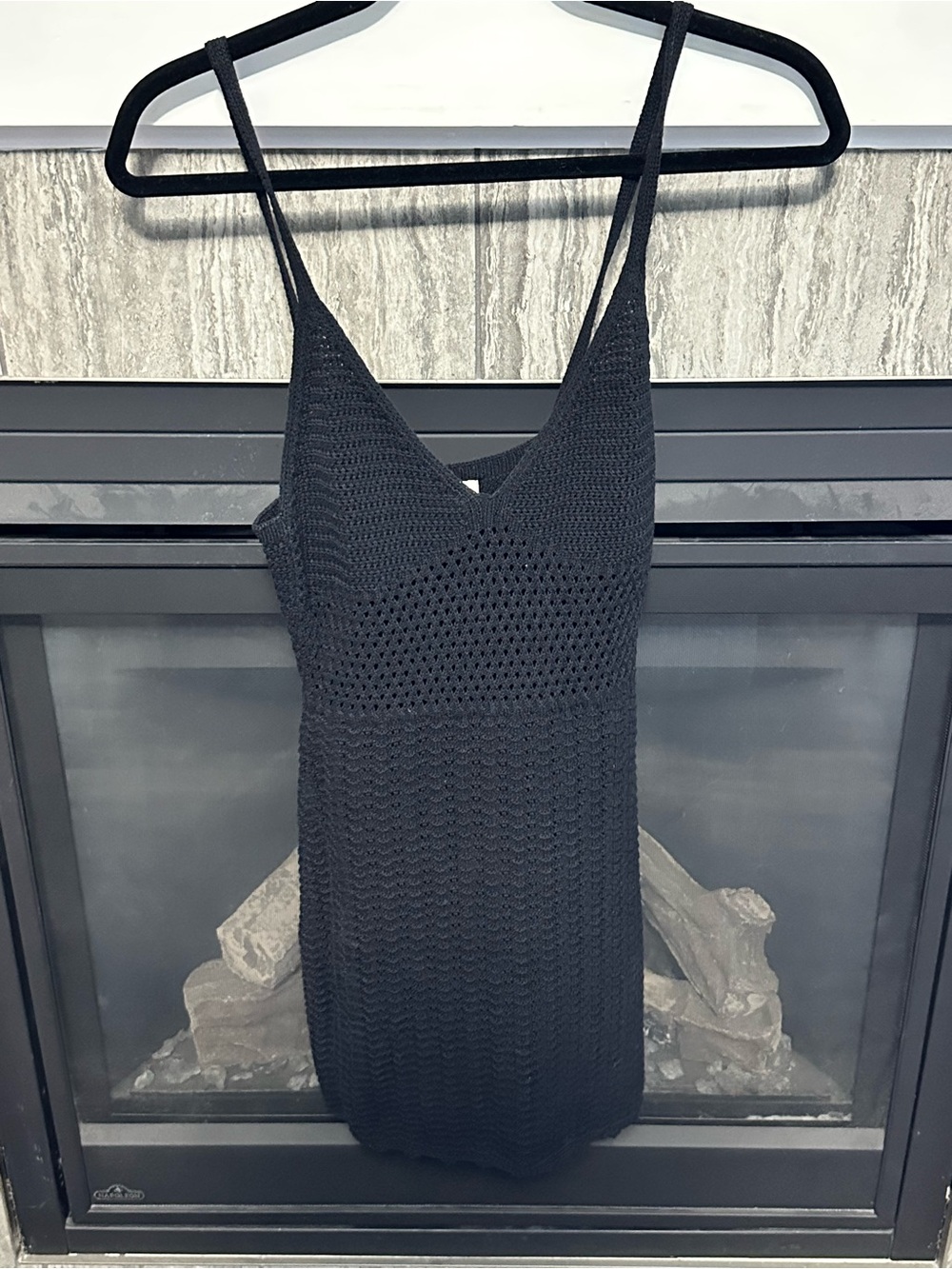 Aritzia Wilfred Black Crochet Knit Mini Dress Beach Cover Up Size L - Picture 2 of 7